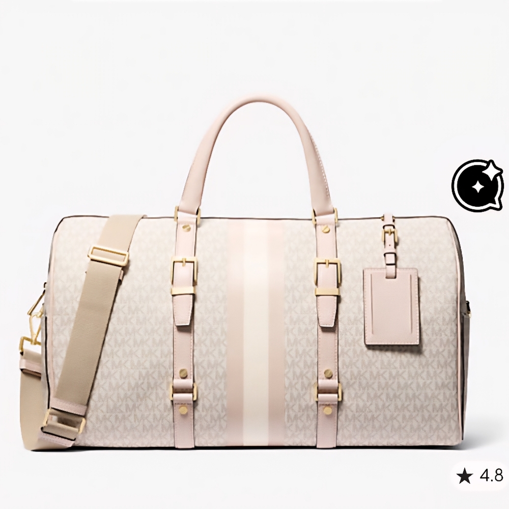 ✨️Michael Kors XL "Bedford" Cream & Pink Travel Duffel Bag with Gold Hardware✨️